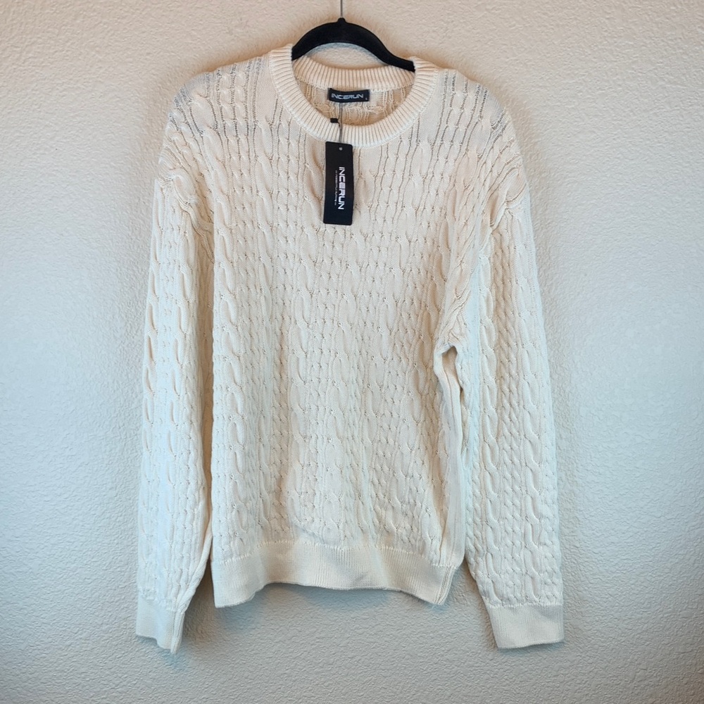 Incerun men’s cable knit sweater sz L fall winter casual preppy light minimal